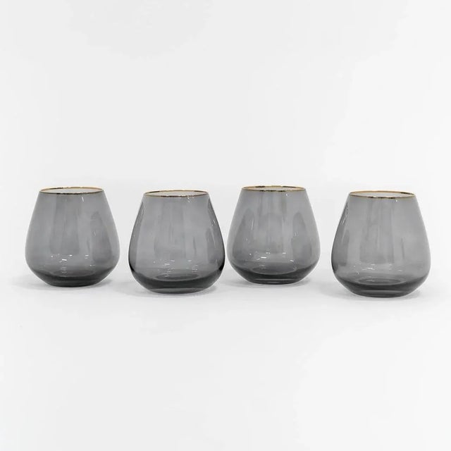 Modern Siren Beverageware Charcoal + Gold Short Stemless Glass - Set of 4 For Sale - Image 3 of 3