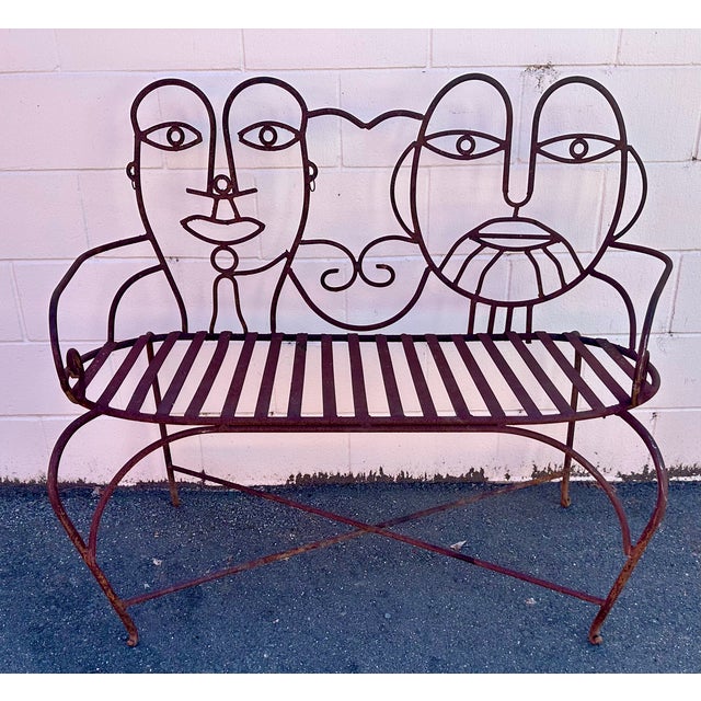 John Risley 1980s John Risley Style Inspired Man and Woman Pop Art Iron Bench For Sale - Image 4 of 18