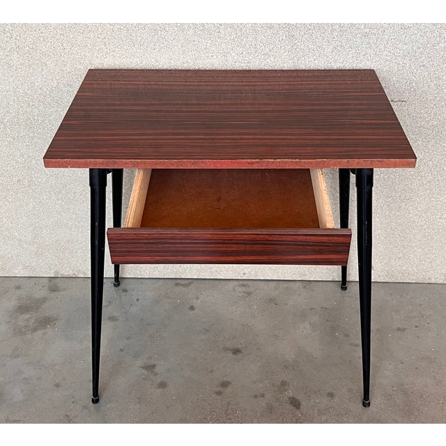 Metal Mid Century Modern School Desk With Drawer and Iron Legs, 8 Pieces Available For Sale - Image 7 of 12
