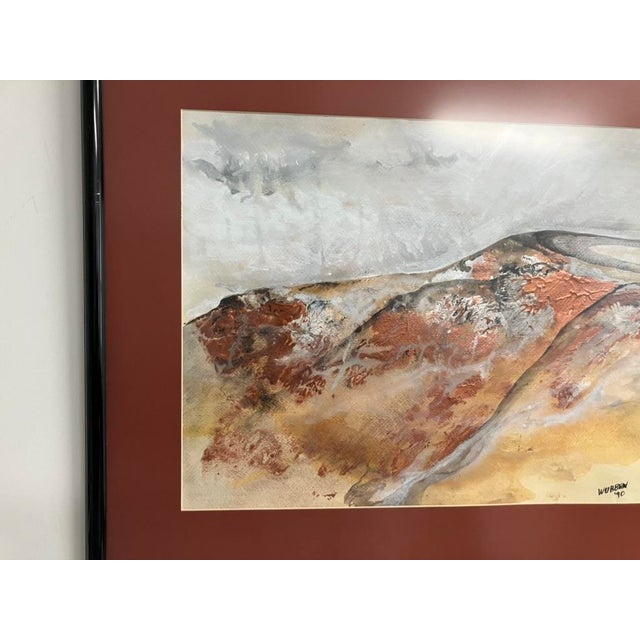 Large Abstract Watercolor Landscape With Copper Pigment by Wubben, 1990 – Framed Modern Art For Sale In Orlando - Image 6 of 14