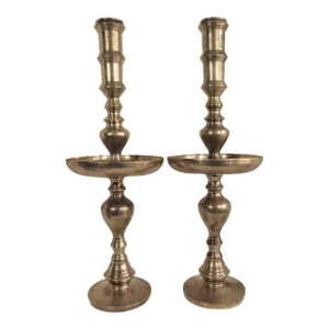 Oversize Brass Altar Candle Holders -- A Pair
