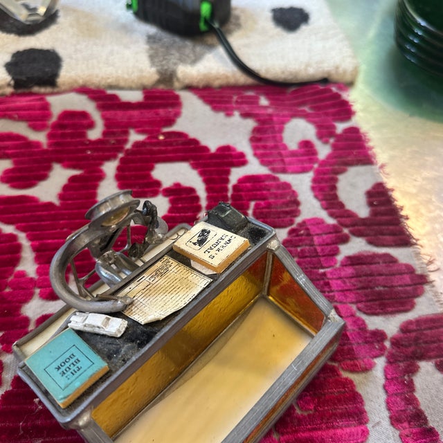 Figurative Vintage Amber Glass and Metal Figure Business Card Holder For Sale - Image 3 of 5