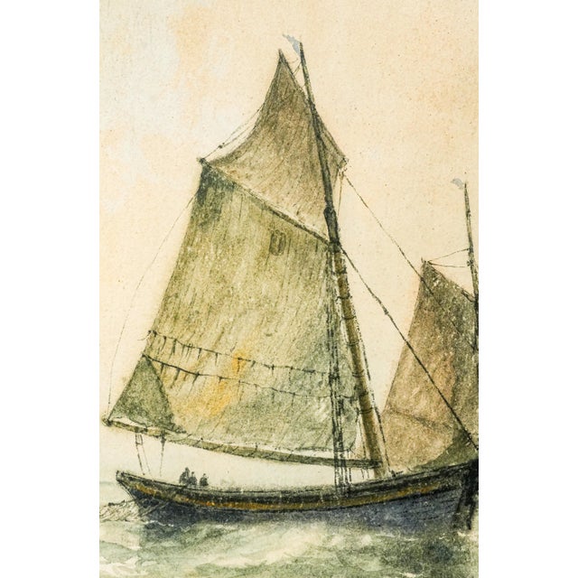 Paint Lovely Large Gold Gilt Frame Antique Victorian Maritime Watercolor Painting Fishing Sailboat Ocean Wall Home Decor Nautical Art For Sale - Image 7 of 18