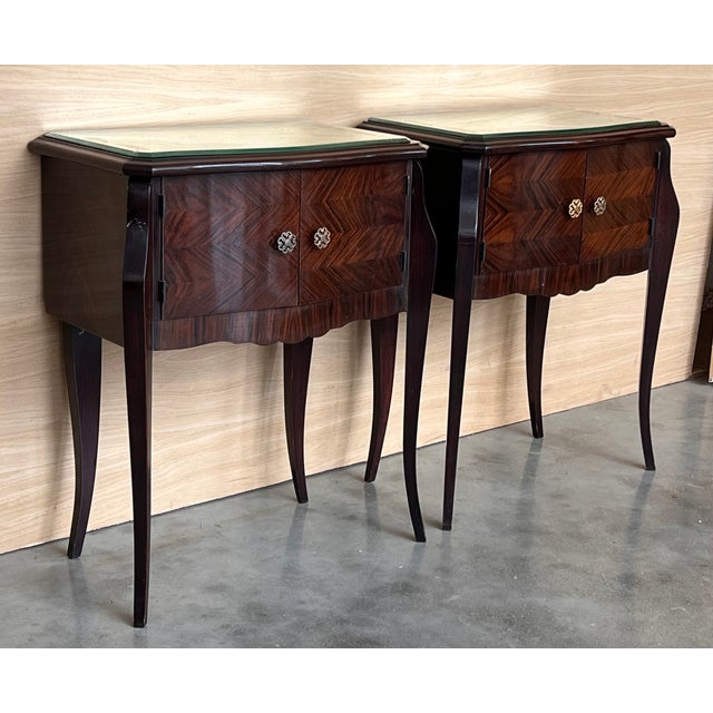 Early 20th Century Art Deco Italian Bedside Tables in Mahogany, 1950s, Set of 2 For Sale - Image 6 of 14