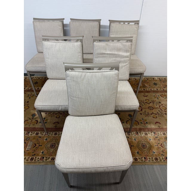 Design Plus Gallery presents a Set of Six Buie Outdoor Dining Chairs with Herringbone Backs by McKinnon and Harris. The...
