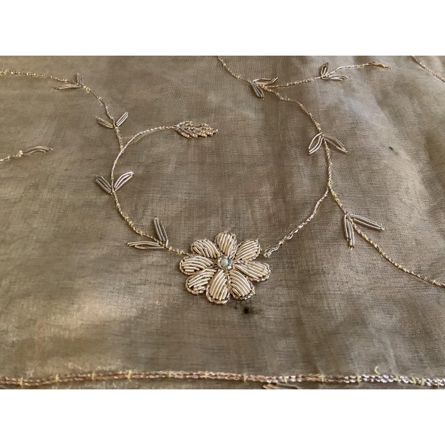 Sethi & Sethi Brass Silk Organza Embroidered Floral Vine Decorative Table Runner For Sale - Image 10 of 11