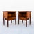 A newly refinished pair of 1950s mid century modern exoskeletal walnut nightstands with brass hardware by Mount Airy. The...