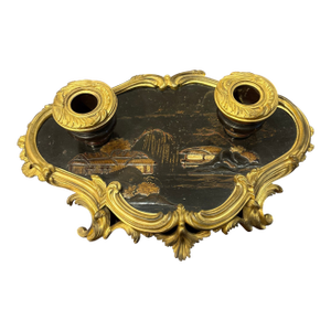 French Louis XV Style Japanned and Ormolu Mounted Encrier