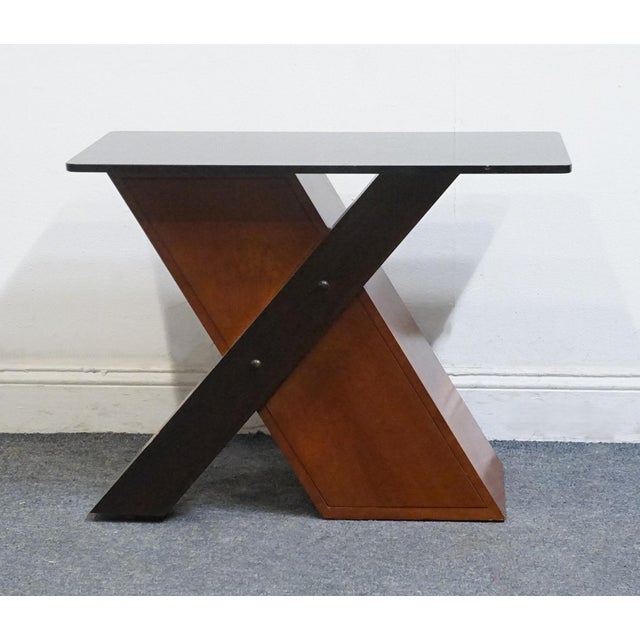 Rare Hickory White Burled Walnut Contemporary Modern / Art Deco 30" X-Frame Nightstand / Accent Table For Sale - Image 11 of 12
