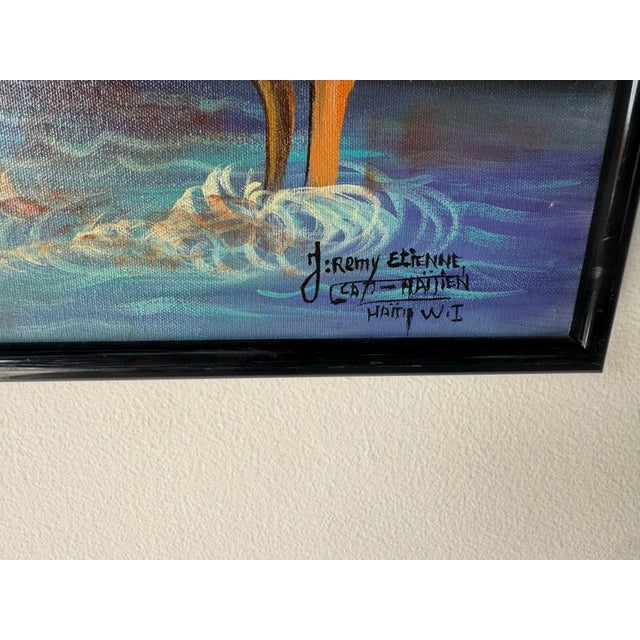 1970’s Vintage Haitian Naïve Tropical Jungle Landscape Oil on Canvas Painting by J. Remy Etienne For Sale - Image 9 of 11