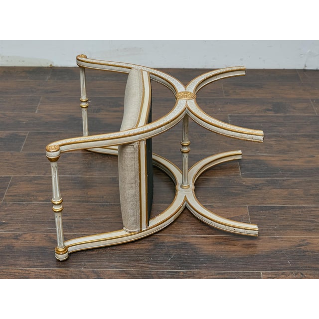 French French Neoclassical Style Curule Stool, Gilded Wood and Upholstered Seat For Sale - Image 3 of 12