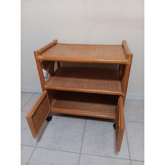 Boho Chic Vintage Boho Chic Rattan and Wicker Bar Cart With a Dual-Shelf Design For Sale - Image 3 of 7