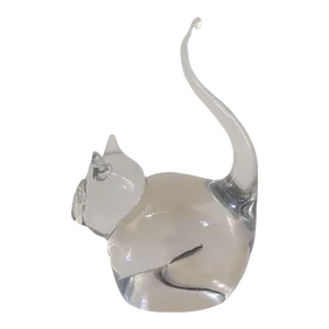 Vintage Art Glass Crystal Paperweight Cat Figurine Artist Signed