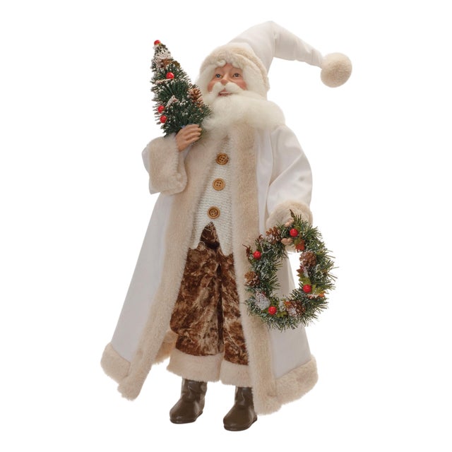 Beige Santa with Wreath and Tree 21.5" For Sale