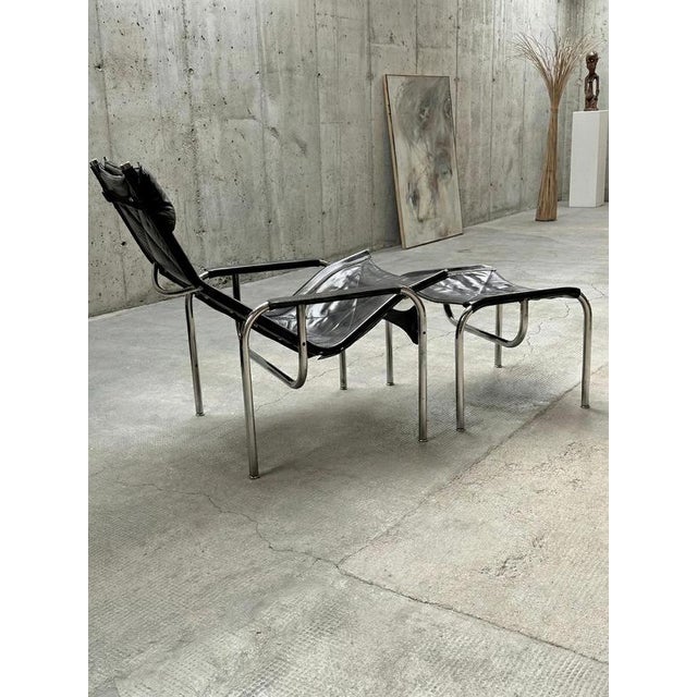 1970s Set of Lounge Armchair and Ottoman in Leather by Hans Eichenberger for Strässle, Switzerland, 1970s For Sale - Image 5 of 8