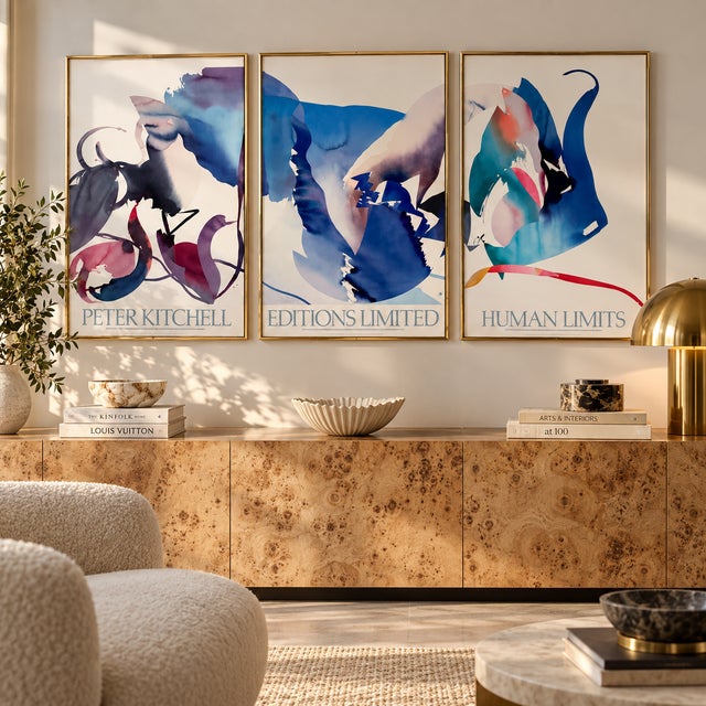 Vintage Peter Kitchell “Human Limits” Abstract Triptych – Set of 3 Framed Art Prints, 1985 For Sale - Image 14 of 14