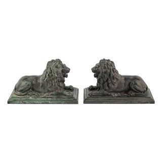 19th Century Victorian Verdigris Patinated Bronze Trafalgar Lions, 1870, Set of 2 For Sale
