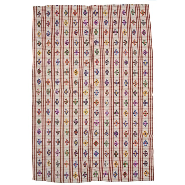 Textile 1960s Vintage Handwoven Embroidered Kilim- 7′4″ × 10′11″ For Sale - Image 7 of 7