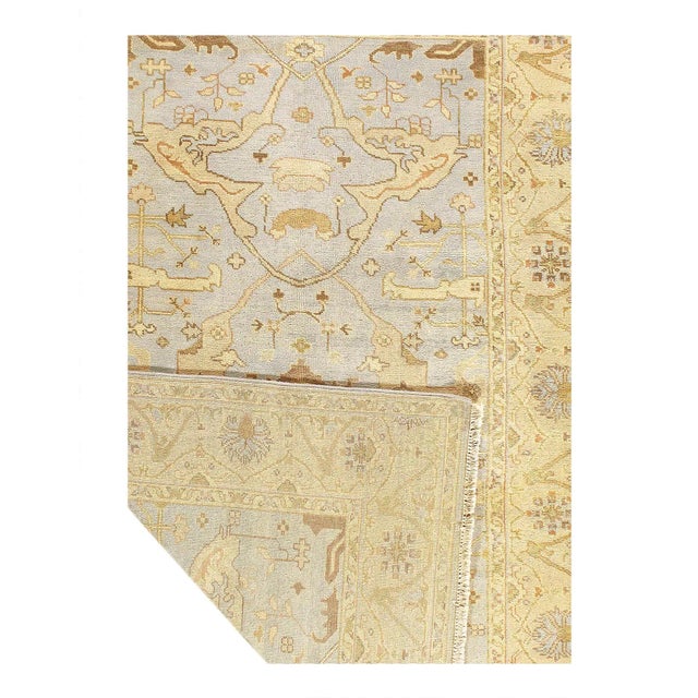 Traditional Light Gray Fine Hand Knotted Oushak Rug For Sale - Image 3 of 4