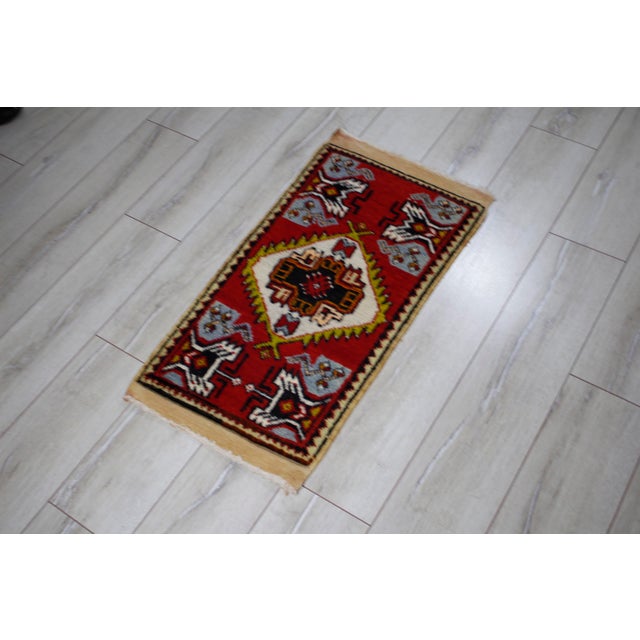 Traditional 1960s Turkish Doormat Vintage Small Rug Doormat Handmade Traditional Rug For Sale - Image 3 of 6