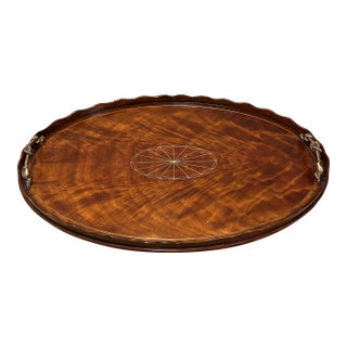 Theodore Alexander Flame Mahogany Rope Handle Serving Tray For Sale