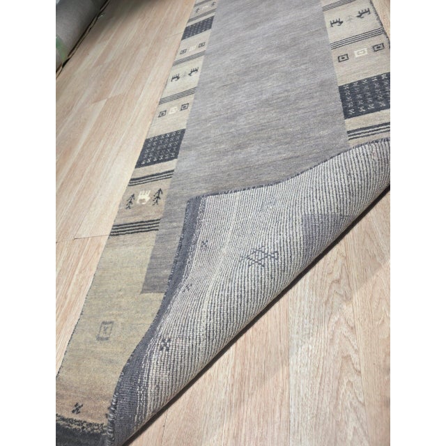 8x10 Handloomed Gray Gabbeh Tribal Geometric Modern Hand Loomed Wool Carpet Rug For Sale In New York - Image 6 of 6