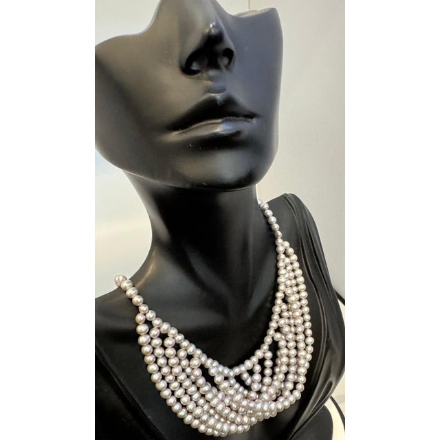 Fresh Water Multilayer Pearl Necklace Timeless Elegance Silver Clasp 18" Long For Sale - Image 4 of 18