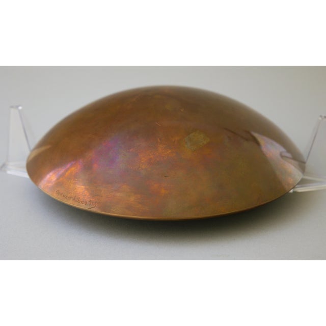 Metal Late 20th Century Signed Copper and Black Stingray Shagreen Vide Poche Bowl With Pearl For Sale - Image 7 of 15
