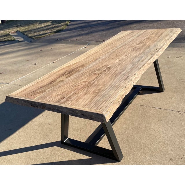 Tan Live Edge Ash Wood Top Dining Table - Hand Made - One of a Kind For Sale - Image 8 of 12