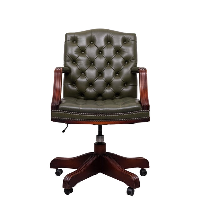 Chesterfield Green Tufted Leather Desk Chair from Wade, England, 1960s For Sale - Image 3 of 15