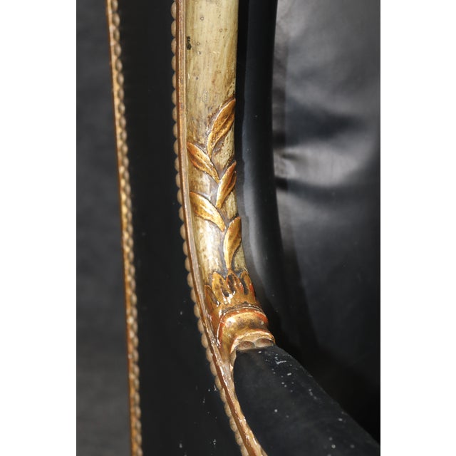 Maison Jansen Genuine Leather Gilt and Paint Decorated Grand Scale Bergere Chair For Sale - Image 15 of 15