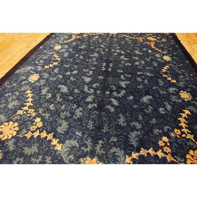 1920s 1920s Navy Background Traditional Damask Antique Chinese Peking Room Size Rug For Sale - Image 5 of 9