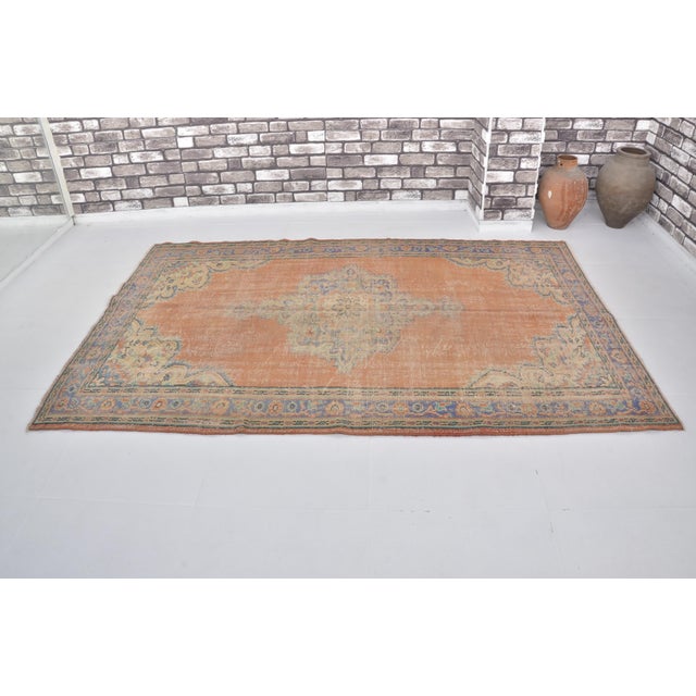 Handmade wool carpet in Turkish Anatolia , Vintage Oushak Rug,Turkish Vintage Anatolian Rug, Handmade wool Rug . One Of...