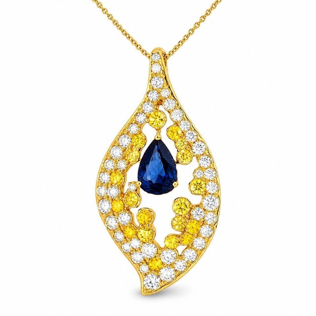 Mid 20th Century 14k Pink Rose Gold Sapphire Yellow Diamond Pendant Necklace Estate For Sale - Image 4 of 4