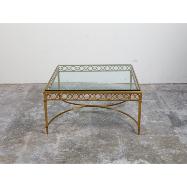 Italian Midcentury Gilt Bronze Coffee Table with Glass Top and Ring Motifs For Sale - Image 11 of 11
