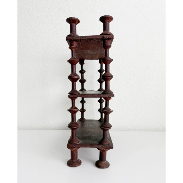 American Early 20th C Folk Art 3-Tier Spool Shelf With Painted Finish For Sale - Image 3 of 12