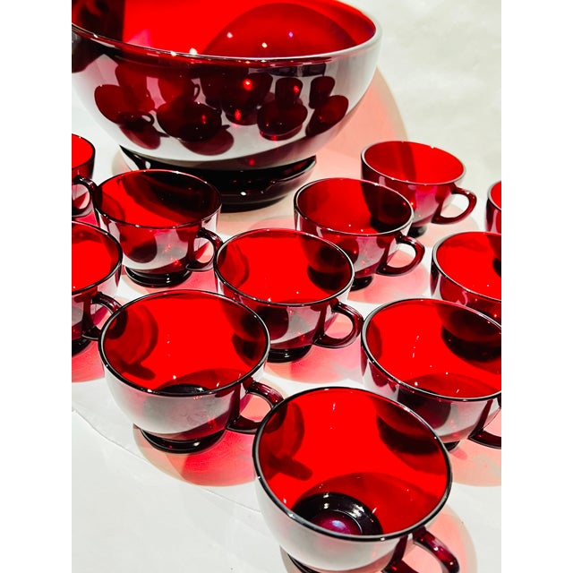 Vintage MCM Anchor Hocking Royal Ruby Red Punch Bowl and Cups - Set of 12 Cups For Sale - Image 9 of 12