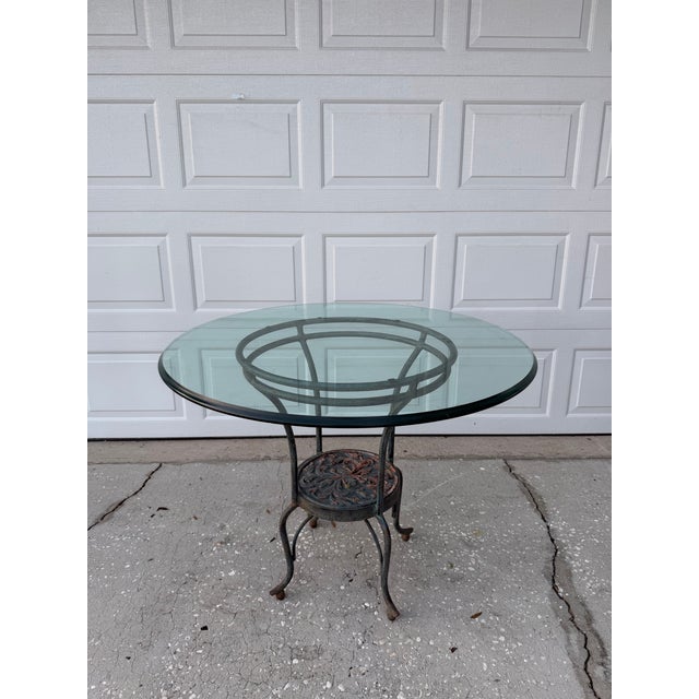 1970s Vintage Glass Top Wrought Iron Bistro Table For Sale - Image 5 of 12