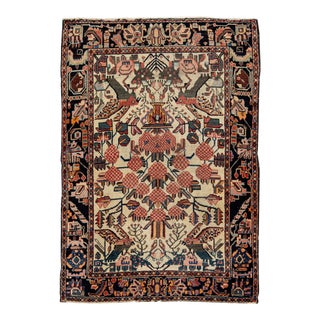 Vintage Handmade Persian Beige Geometric Wool Rug 3'7" X 5'1" For Sale
