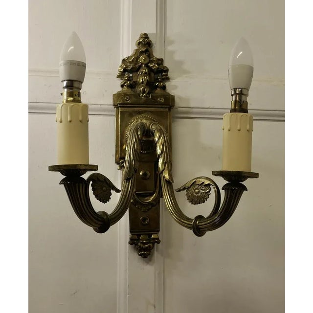 Neo Classical Large Brass Twin Wall Lights, 1890s, Set of 2 For Sale - Image 6 of 12