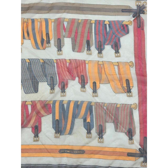 Hermès Vintage Hermes Silk Scarf Joachim Metz Belts Paris France Multi Colored 17 Inch For Sale - Image 4 of 10