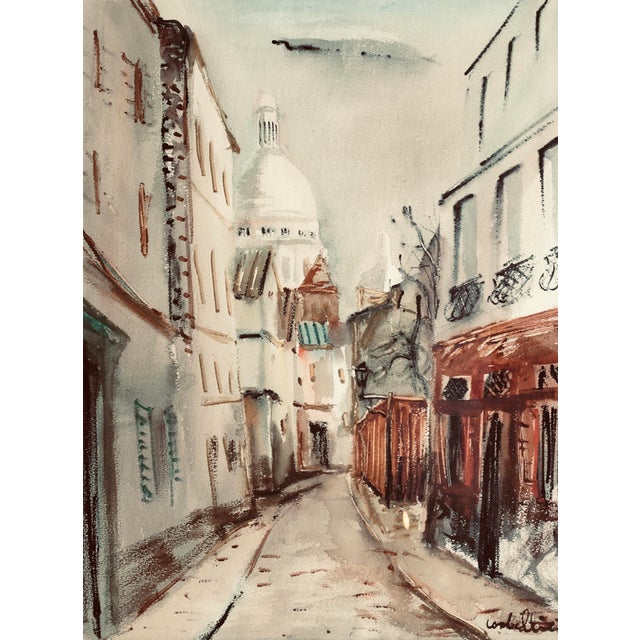 Luigi Corbellini, Rue Norvin et vue sur la Basilique du Sacré Coeur, Montmartre, Watercolor on Paper, Framed For Sale - Image 9 of 9