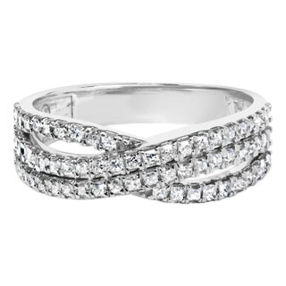 10K White Gold 3/4 Cttw Princess Natural Diamond Split Shank and Weave Band Ring (H-I Color, SI1-SI2 Clarity) - Ring Size 7 For Sale