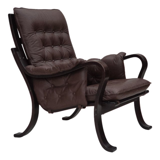 Vintage Scandinavian Lounge Chair in Brown Leather, 1970s For Sale