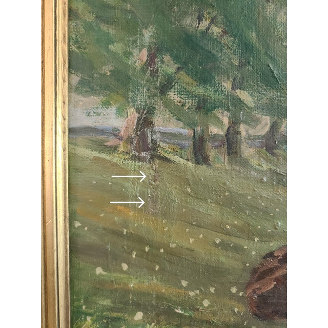 1930s Oil Painting Rural Countryside Landscape With Cow For Sale - Image 16 of 16