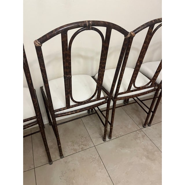 Coffee Set of Four Vintage Metal Faux-Bamboo Dining Chairs in Style of Salterini or Kessler For Sale - Image 8 of 11