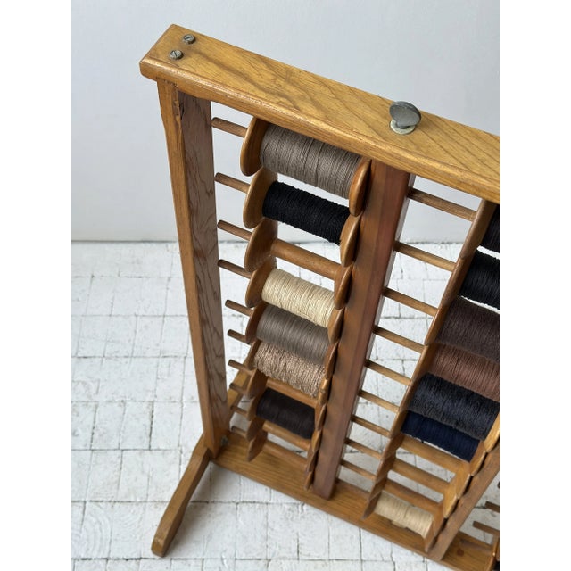 Vintage Oak Frame Cord/Yarn Bobbin Storage Rack, Circa 1940s-50s For Sale - Image 14 of 17