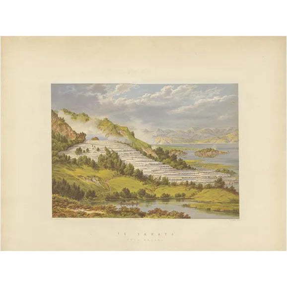 Picken, Pink and White Terraces New Zealand, 1877, Paper For Sale