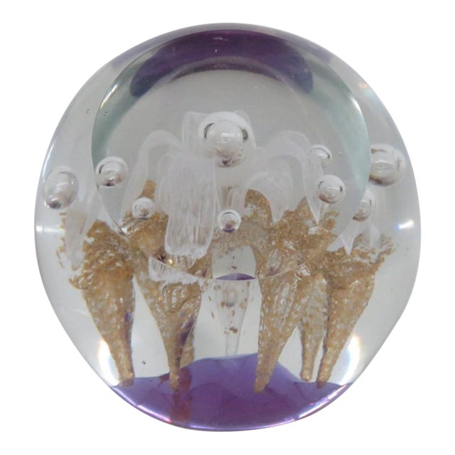 Large Round Art Glass Paper Weight Trumpet Flower Controlled Bubble Design 5160b For Sale