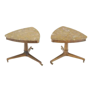 Triangular Shape Marble Tops End Side Stands Lamp Tables Tomlinson - A Pair